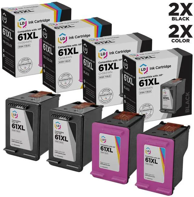 Main image of LD © Remanufactured Ink Cartridge Replacements for HP CH561WN (HP 61) Black and HP CH562WN (HP 61) Color (2 Black and 2 Color)