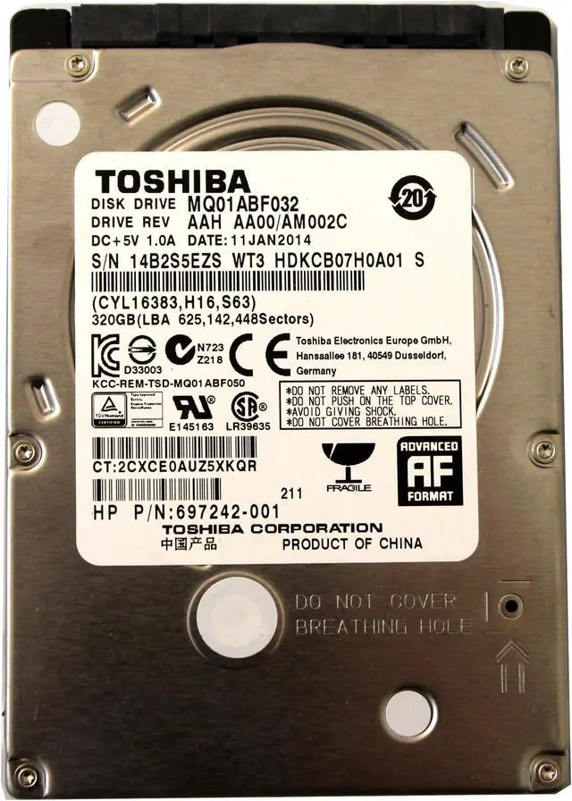 Main image of 697242-001 MQ01ABF032 Toshiba 320GB 2.5" Laptop Hard Drive HDD SPS 645193-001