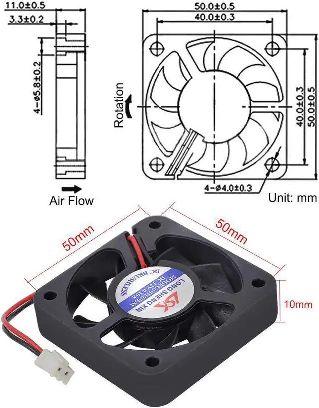 Alt view image 3 of 7 - 2 PCS Brushless Cooling Fan, Icstation DC Cooling Fan 50mm x 50mm x 10mm 5010 12V 2 Pin Fan 0.1A for 3D Printer Computer Case Fan