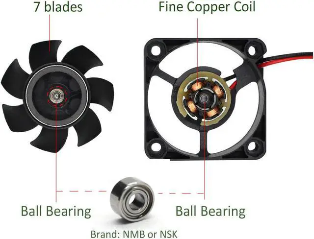 Alt view image 4 of 7 - 2-Pack 40mm x 10mm DC 5V Brushless Cooling Fan, Dual Ball Bearing, 2-Pin