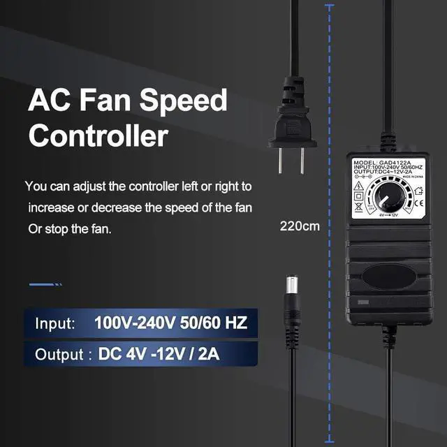 Alt view image 5 of 7 - Wathai Dual Ball 3 x 120mm DC 12V Big Airflow Fan with 110V - 240V AC Speed Controller for DIY Cabinet Chassis Machine Server Workstation Cooling