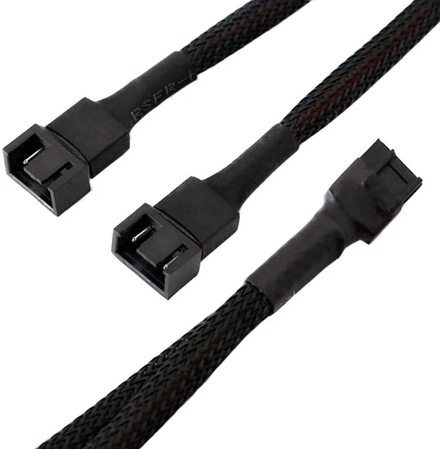 Alt view image 3 of 6 - 2PCS PWM Fan Splitter Cable 1 to 2 Converter, FBHDZVV 4 Pin Black Sleeved Splitter Cable Case Fan Braided Y Splitter Power Fan Extension Power Cable for Computer ATX Case Cooling Fan Cable