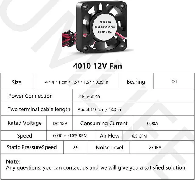 Alt view image 2 of 7 - 4PCS 3D Printer Cooling Fan 40mmx40mmx10mm Oil Bearing Blower Fan DC 12V Brushless Cooling Fan with 2 Pin Terminal for Hotend Extruder Heatsinks Makerbot MK7 MK8 CPU Chip (12V 0.08A)