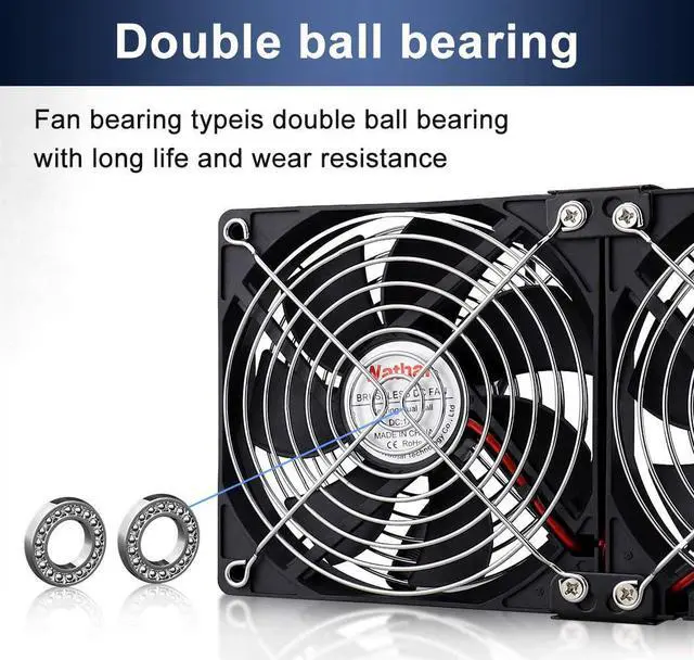 Alt view image 3 of 7 - Wathai Dual Ball 3 x 120mm DC 12V Big Airflow Fan with 110V - 240V AC Speed Controller for DIY Cabinet Chassis Machine Server Workstation Cooling