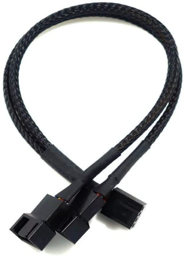 Alt view image 2 of 6 - 2PCS PWM Fan Splitter Cable 1 to 2 Converter, FBHDZVV 4 Pin Black Sleeved Splitter Cable Case Fan Braided Y Splitter Power Fan Extension Power Cable for Computer ATX Case Cooling Fan Cable