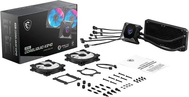 Alt view image 4 of 4 - MSI MPG Series RGB CPU Liquid Cooler (AIO): Customizable LCD Screen Design, 240mm Radiator, Dual 120mm RGB PWM Fans, MPG CORELIQUID K240