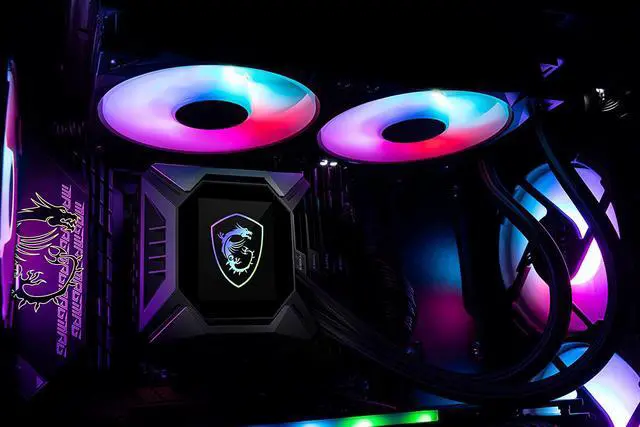 Alt view image 3 of 4 - MSI MPG Series RGB CPU Liquid Cooler (AIO): Customizable LCD Screen Design, 240mm Radiator, Dual 120mm RGB PWM Fans, MPG CORELIQUID K240