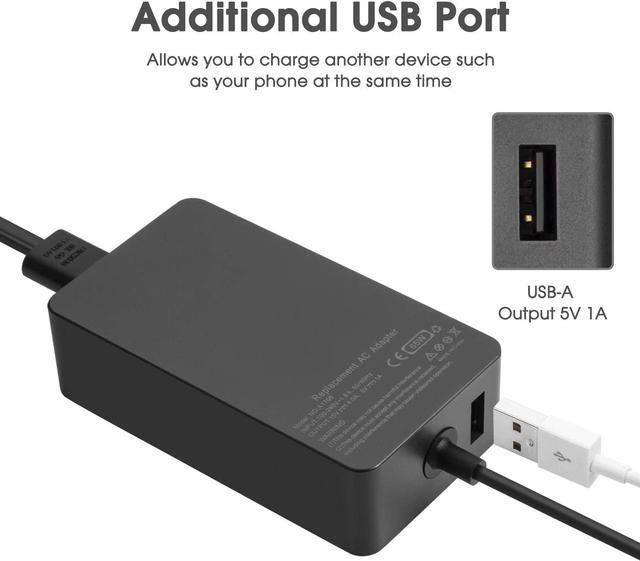 Alt view image 4 of 7 - Surface Pro Charger, 65W 15V 4A Power Supply AC Adapter Charger for Microsoft Surface Pro X Pro 7 Pro 6 Pro 5 Pro 4 Pro 3 Surface Laptop 3 2 1 Surface Book Surface Go, with 6ft DC Power Cord