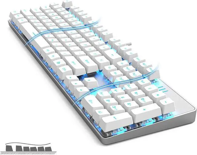 Alt view image 3 of 7 - Merdia Mechanical Keyboard Gaming Keyboard with Blue Switch Wired Ice Blue Backlit Keyboard Full Size 104 Keys US Layout(White)
