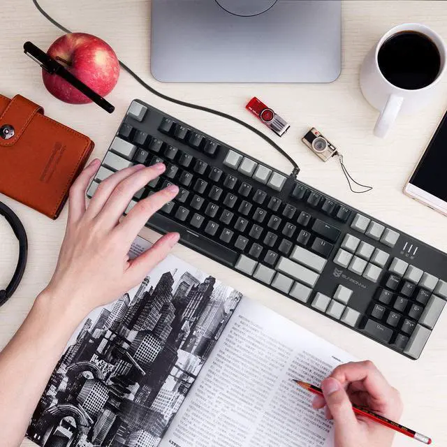 Alt view image 6 of 7 - Merdia Mechanical Keyboard Gaming Keyboard | Black Switch Black & Grey Backlit Keyboard | 104 Keys US Layout | Wired Gaming Keyboard | Hot Swappable Mechanical Keyboard | PC Gaming Keyboards