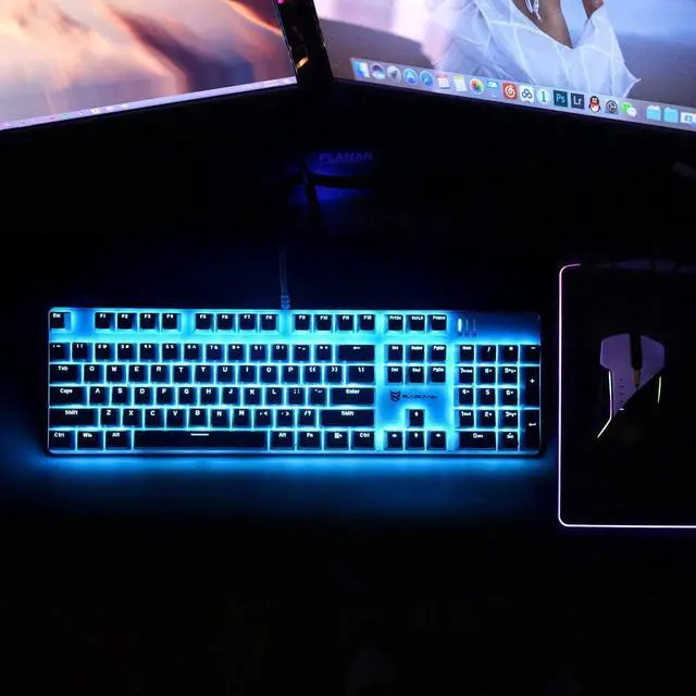 Alt view image 7 of 7 - Merdia Mechanical Keyboard Gaming Keyboard with Blue Switch Wired Ice Blue Backlit Keyboard Full Size 104 Keys US Layout(White)