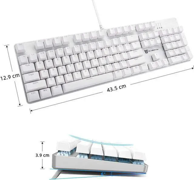 Alt view image 4 of 7 - Merdia Mechanical Keyboard Gaming Keyboard with Blue Switch Wired Ice Blue Backlit Keyboard Full Size 104 Keys US Layout(White)