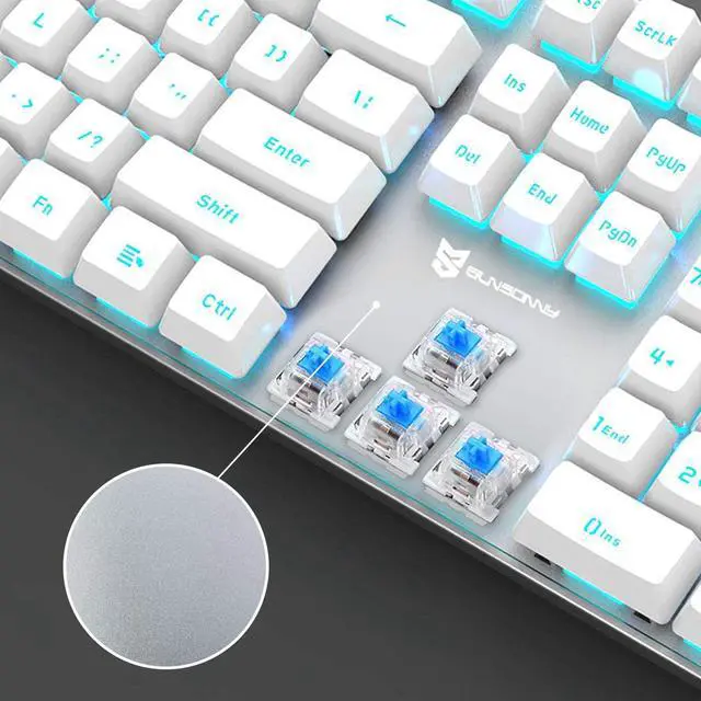 Alt view image 2 of 7 - Merdia Mechanical Keyboard Gaming Keyboard with Blue Switch Wired Ice Blue Backlit Keyboard Full Size 104 Keys US Layout(White)