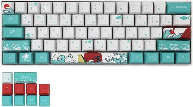 Alt view image 2 of 7 - (Only Keycaps) Russian Coral Sea 60% PBT Keycaps Set OEM Profile for MX Switches Mechanical Gaming Keyboard GK61 64
