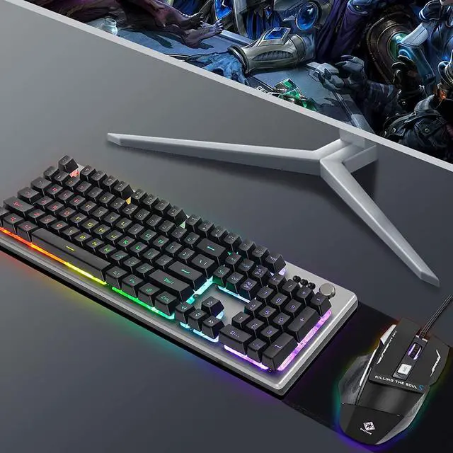 Alt view image 7 of 7 - Beastron RGB Backlit Gaming Keyboard with Mouse Combo and Mouse pad, Multimedia Keyboard Knob,Mechanical Feel USB Wired Keyboard for Windows PC
