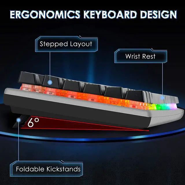 Alt view image 6 of 7 - Beastron RGB Backlit Gaming Keyboard with Mouse Combo and Mouse pad, Multimedia Keyboard Knob,Mechanical Feel USB Wired Keyboard for Windows PC