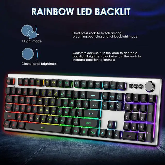 Alt view image 3 of 7 - Beastron RGB Backlit Gaming Keyboard with Mouse Combo and Mouse pad, Multimedia Keyboard Knob,Mechanical Feel USB Wired Keyboard for Windows PC