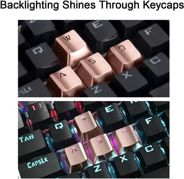 Alt view image 4 of 7 - Fitlink FPS & MOBA Gaming Keycaps, Durable Stainless Steel Metal Keycap with Key Puller for Mechanical Keyboard Cherry Mx Switch (WASD+Direction Keys,Rose Gold)