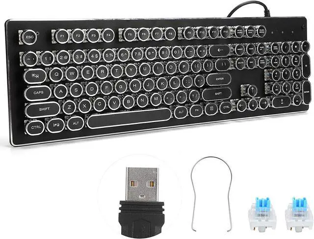 Alt view image 6 of 7 - Gaming Keyboard, Retro Wired Gaming Mechanical Keyboard, Waterproof Ergonomic Mechanical Feeling Keyboard, Key Click with Mixed Light,104 Keys Mixed Light Ergonomic Design (Black)