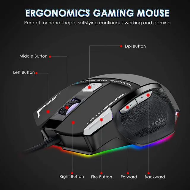 Alt view image 5 of 7 - Beastron RGB Backlit Gaming Keyboard with Mouse Combo and Mouse pad, Multimedia Keyboard Knob,Mechanical Feel USB Wired Keyboard for Windows PC