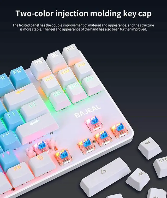 Alt view image 5 of 7 - BAJEAL Mechanical Keyboard,Hot Swap 87 Keys Keyboard,USB Wired Blue Switch Keyboard with Two Color Shine-Through Keycaps,Multi LED Backlit Lighting Gaming Keyboard (Pink White)