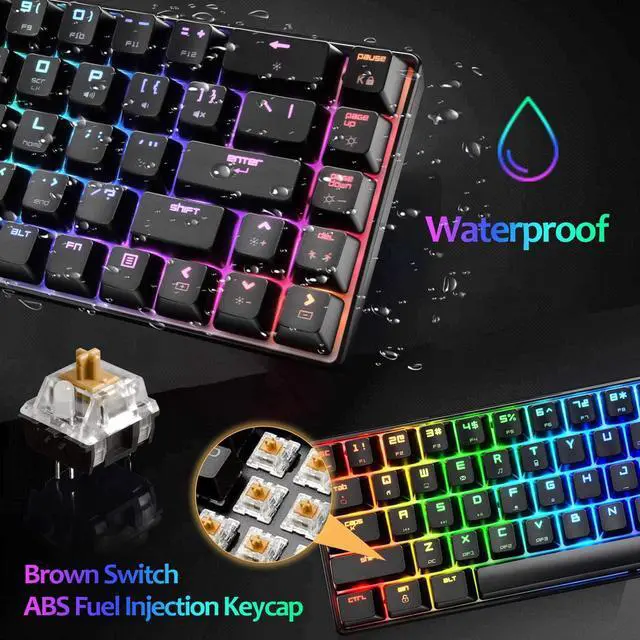 Alt view image 6 of 7 - LexonElec Mechanical Gaming Keyboard 18 Chroma RGB Backlit Keyboard with Type C Brown Switches 68 Keys Anti-ghosting Wired Gaming Keyboard for PC/Mac Gamer, Typist, Tactile