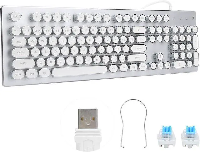 Alt view image 7 of 7 - Mechanical Gaming Keyboard, Retro Steampunk Typewriter Style Keyboard, 104 Keys USB Wired Mixed Light Backlit Keyboard with Round Keycaps(White)