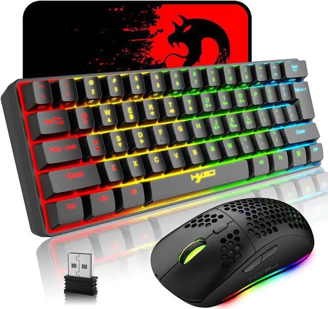 Main image of Wireless Gaming Keyboard and Mouse Combo, 2200mAh Mini 61 Keys Mechanical Feeling Keyboard with Bluetooth 5.1&2.4G Wireless Dual Modes,RGB Backlit Lightweight Gaming Mouse for PC/Gamer (Black)