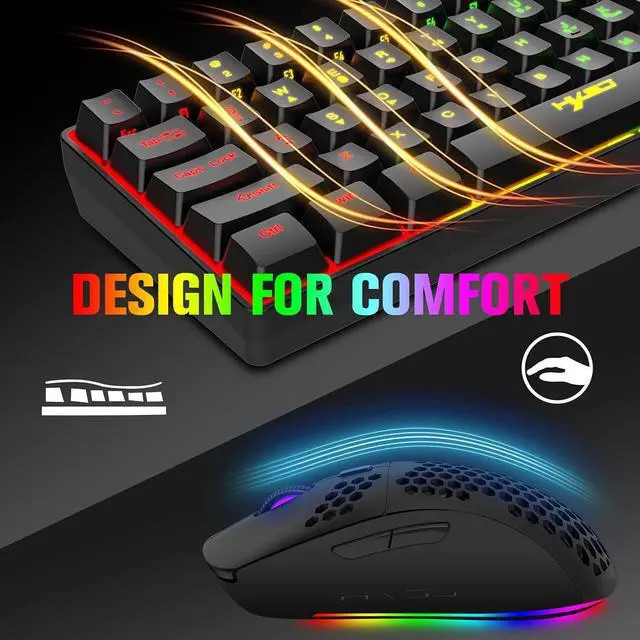 Alt view image 4 of 7 - Wireless Gaming Keyboard and Mouse Combo, 2200mAh Mini 61 Keys Mechanical Feeling Keyboard with Bluetooth 5.1&2.4G Wireless Dual Modes,RGB Backlit Lightweight Gaming Mouse for PC/Gamer (Black)