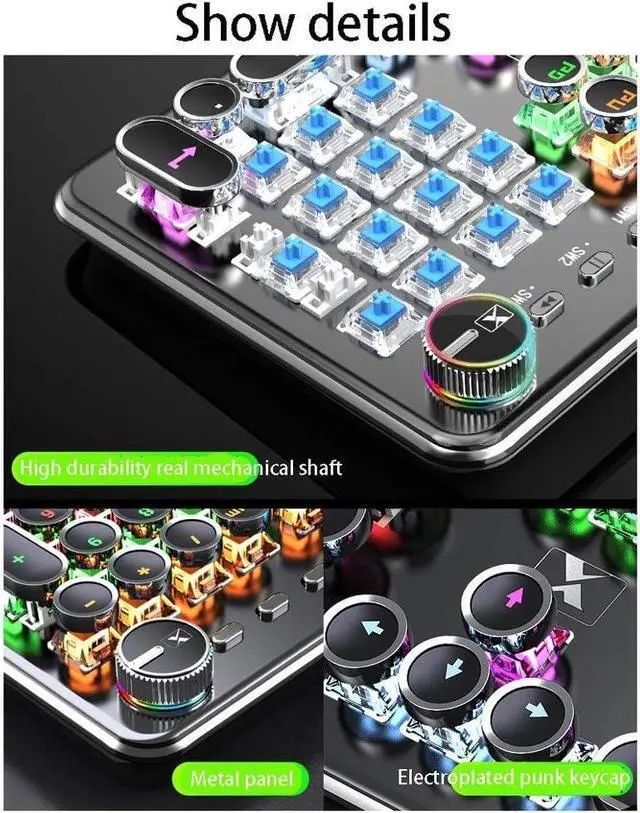 Alt view image 2 of 6 - Mechanical Keyboard and Mouse Set, Green Shaft/Black Shaft/Tea Shaft Gaming Keyboard, Metal Material Panel, Retro 104 Key Wired Laptop Desktop Office Keyboard (Color : White Light-Green Shaft)