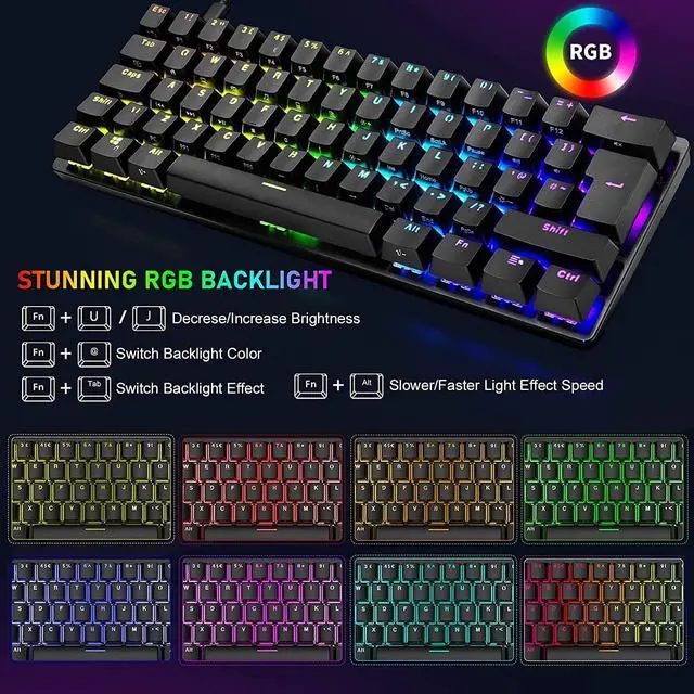 Alt view image 2 of 7 - Wired Gaming Keyboard Mouse Combo Chroma RGB Backlit Mechanical Keyboard with 61 keys Anti-ghosting Floating Keycaps Metal Plate Type-C RGB Gaming Mouse 6400 DPI for PC Gamers (Black/Blue switch)