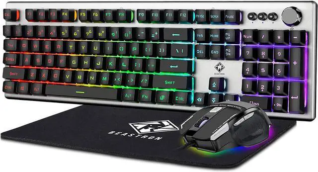 Main image of Beastron RGB Backlit Gaming Keyboard with Mouse Combo and Mouse pad, Multimedia Keyboard Knob,Mechanical Feel USB Wired Keyboard for Windows PC