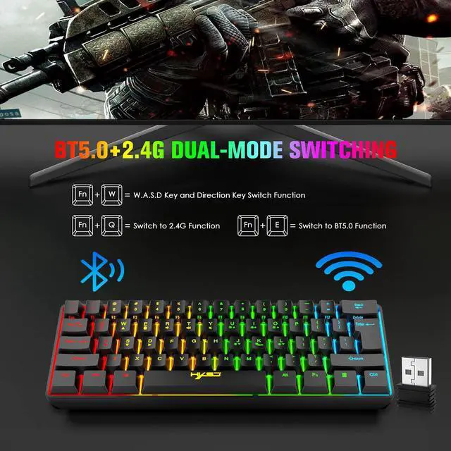 Alt view image 2 of 7 - Wireless Gaming Keyboard and Mouse Combo, 2200mAh Mini 61 Keys Mechanical Feeling Keyboard with Bluetooth 5.1&2.4G Wireless Dual Modes,RGB Backlit Lightweight Gaming Mouse for PC/Gamer (Black)