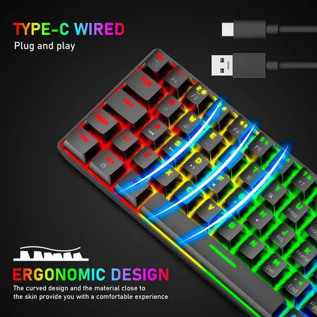 Alt view image 5 of 7 - 60% Wired Mechanical Gaming Keyboard and Mouse Combo,Ultra-Compact Mini 62 Keys,Type C Chroma 20 Rainbow Backlit Effects,RGB Backlit 6400 DPI Lightweight Gaming Mouse with Honeycomb Shell for PC/Mac