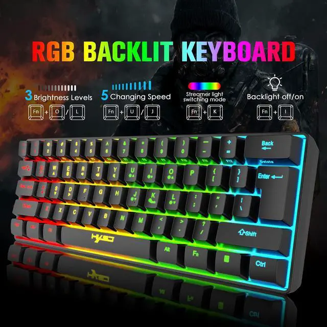 Alt view image 3 of 7 - Wireless Gaming Keyboard and Mouse Combo, 2200mAh Mini 61 Keys Mechanical Feeling Keyboard with Bluetooth 5.1&2.4G Wireless Dual Modes,RGB Backlit Lightweight Gaming Mouse for PC/Gamer (Black)