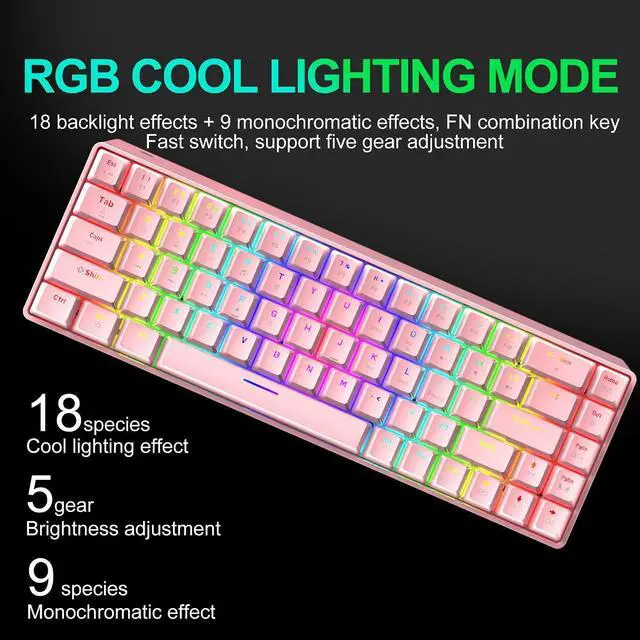 Alt view image 3 of 7 - LexonElec 60% Mechanical Gaming Keyboard and Mouse Combo with Mouse Bungee Mouse Pad,Mini 68 Keys Wired Type C 18 Backlit Effects,Lightweight RGB 6400DPI Honeycomb Mice(Pink/Blue Switch)