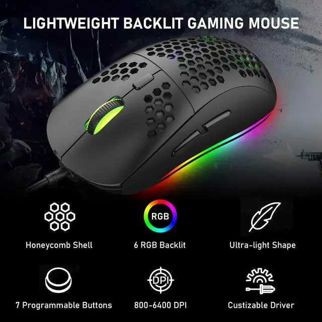 Alt view image 7 of 7 - Wired Gaming Keyboard Mouse Combo Chroma RGB Backlit Mechanical Keyboard with 61 keys Anti-ghosting Floating Keycaps Metal Plate Type-C RGB Gaming Mouse 6400 DPI for PC Gamers (Black/Blue switch)