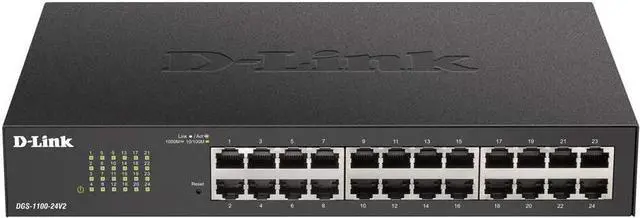 Main image of D-Link Ethernet Switch, 24 Port Gigabit Easy Smart Managed Network Internet Desktop or Rack Mountable (DGS-1100-24V2), Black