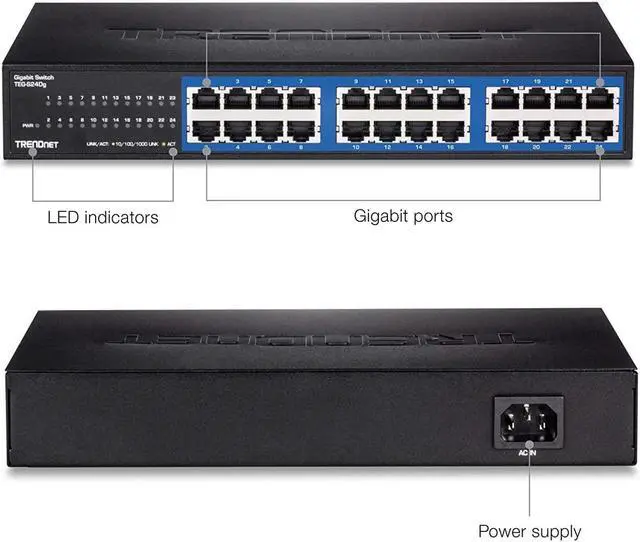 Alt view image 5 of 6 - TRENDnet 24-Port Unmanaged Gigabit GREENnet Desktop Switch, Ethernet Network Switch, 24 x 10-100-1000 Gigabit Ethernet RJ-45 Ports, 48Gbps Switching Capacity, Lifetime Protection, Black, TEG-S24DG