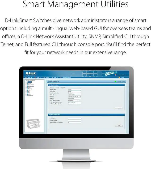 Alt view image 3 of 6 - D-Link PoE+ Switch, 48 52 Port Smart Managed Layer 2+ Gigabit Ethernet with 4 Gigabit RJ45/SFP Combo Ports and 370W PoE Budget (DGS-1210-52MP)