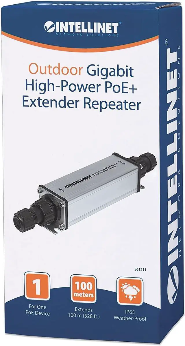 Alt view image 5 of 5 - Intellinet 2 Port Outdoor Gigabit PoE+ Extender Repeater – POE IP65 Rating – 25W Power Budget via Cat5e Cat6 RJ45 Ethernet Network Cables, Daisy-Chain – IEEE 802.3bt 802.3at 802.3af Compliant – 561211
