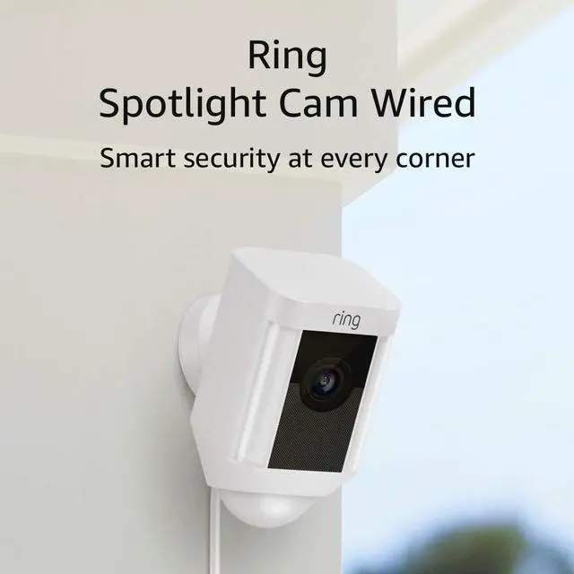Main image of Ring Spotlight Cam Wired - Plugged-in HD security camera with built-in spotlights, two-way talk and a siren alarm, Works with Alexa - White