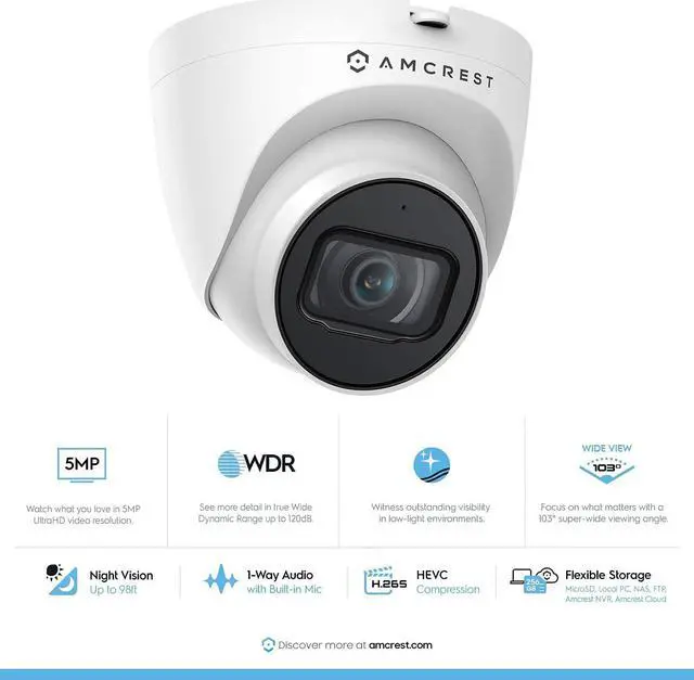 Alt view image 5 of 7 - Amcrest 5MP POE Security Camera System - Outdoor, 8CH POE NVR, 4pcs 5MP Turret IP Cameras, IP67 Metal, Built-in Mic, Pre-Installed 2TB Hard Drive