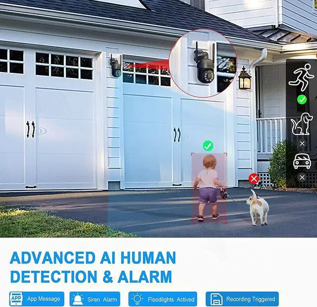 Alt view image 2 of 7 - Wireless Security Camera System, 4pcs 3MP PTZ Cameras Outdoor Indoor, CKK WiFi Surveillance NVR System with Floodlights & Siren Alarm, 2 Way Audio, 24/7 Record, Expandable 10CH, No HDD