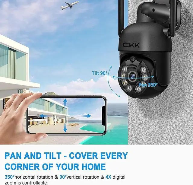 Alt view image 3 of 7 - Wireless Security Camera System, 4pcs 3MP PTZ Cameras Outdoor Indoor, CKK WiFi Surveillance NVR System with Floodlights & Siren Alarm, 2 Way Audio, 24/7 Record, Expandable 10CH, No HDD