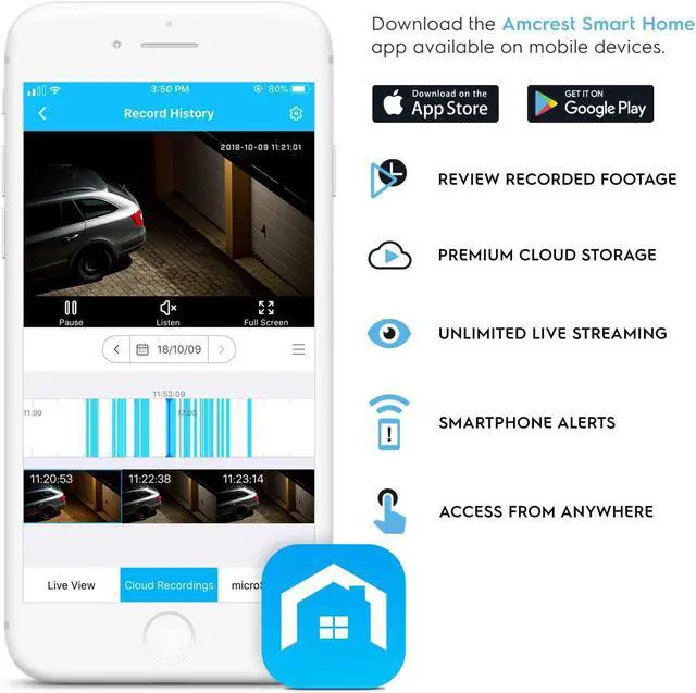 Alt view image 5 of 6 - Amcrest SmartHome 1080p WiFi Outdoor Security Camera with Spotlight, Built-in Siren Alarm, Strobe Light, Two-Way Audio, Night Vision, 133° View, IP65 Weatherproof, MicroSD & Smart Cloud Storage, ADC2W