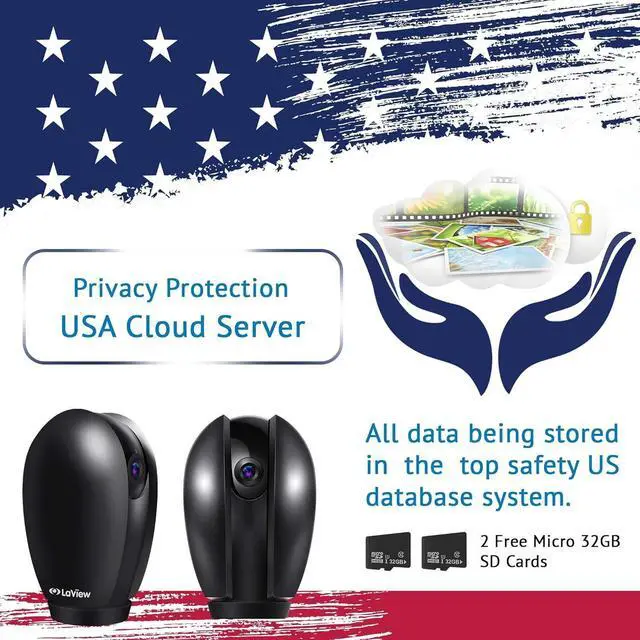 Alt view image 2 of 7 - LaView Security Cameras for Home + 2X 32GB SD Cards,PT Home Security Camera System with Motion Detection,Two-Way Audio,Night Vision,Indoor WiFi Camera for Baby/pet,Alexa,USA Cloud Service