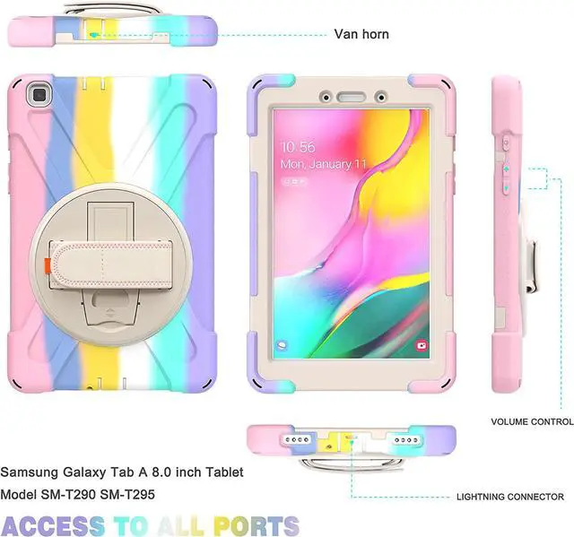 Alt view image 6 of 7 - Galaxy Tab A 8.0 T290 Case, Shockproof Heavy Duty Impact Drop Protection Case Cover for Samsung Galaxy Tab A T290/T295/T297 SM-T290 SM-T295 SM-T297 (Rainbow Pastel)