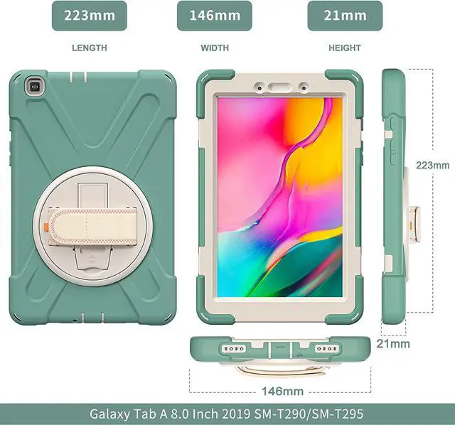 Alt view image 6 of 7 - Galaxy Tab A 8.0 T290 Case, Shockproof Heavy Duty Impact Drop Protection Case Cover for Samsung Galaxy Tab A T290/T295/T297 SM-T290 SM-T295 SM-T297 (Emerald Green)