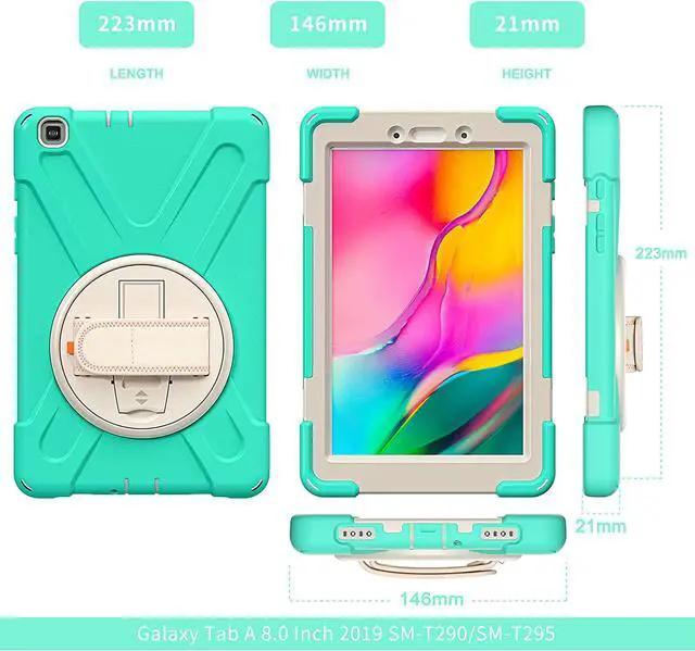 Alt view image 5 of 7 - Galaxy Tab A 8.0 T290 Case, Shockproof Heavy Duty Impact Drop Protection Case Cover for Samsung Galaxy Tab A T290/T295/T297 SM-T290 SM-T295 SM-T297 (Mint Green)